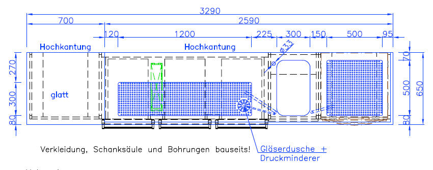 Thekenrohling mit Würfeleis 6 Züge und Spülmaschine